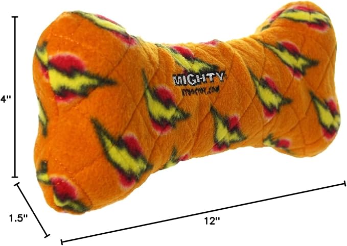 MIGHTY- NO Stuff Bone– Squeaky Plastic Core. 2-in-1 Toy. Made Durable, Strong & Tough. Interactive Play Dog Toy (Tug, Toss & Fetch). It Floats. (Orange, Large 2 Pack)