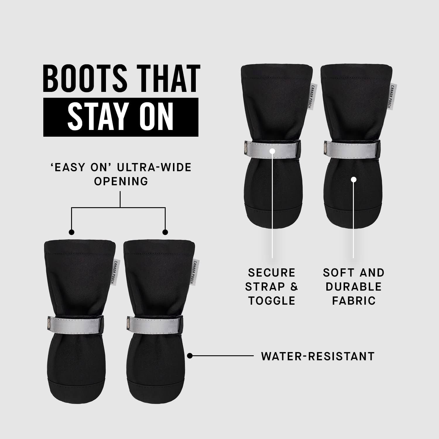 Canada Pooch Dog Winter Boots - Paw Protection, Anti-Slip Dog Shoes with Reflective Strap, Easy On for Small Medium Large Dog Booties - Black, Size 6