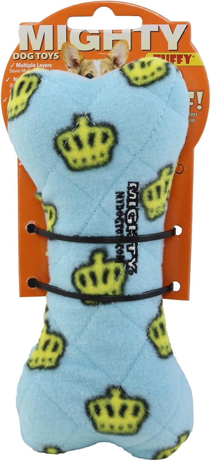 MIGHTY- NO Stuff Bone– Squeaky Plastic Core. 2-in-1 Toy. Made Durable, Strong & Tough. Interactive Play Dog Toy (Tug, Toss & Fetch). It Floats. (Blue, Medium)