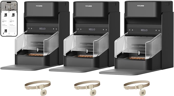 PETLIBRO RFID Automatic Cat Feeders for 3 Cats, Collar Sensor for Personalized Meals, Cats Recognition, Diet Tracking and Anti-Stealing for Multi-Pets Homes and Different Diets, WiFi Food Dispensers