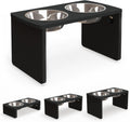 Elevated Dog Bowls, Bamboo Raised Dog Bowl for Large Dogs, with 2 Stainless Steel Bowls (13'' Tall-68oz Bowl, Black)