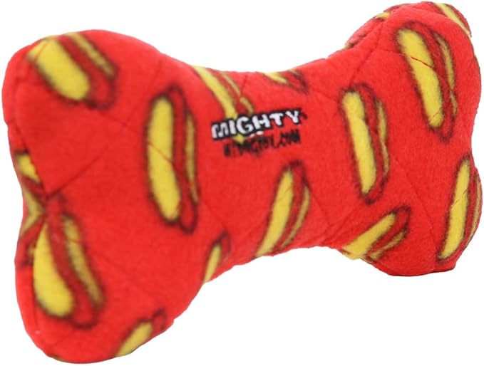MIGHTY- NO Stuff Bone– Squeaky Plastic Core. 2-in-1 Toy. Made Durable, Strong & Tough. Interactive Play Dog Toy (Tug, Toss & Fetch). It Floats. (Red, Medium)
