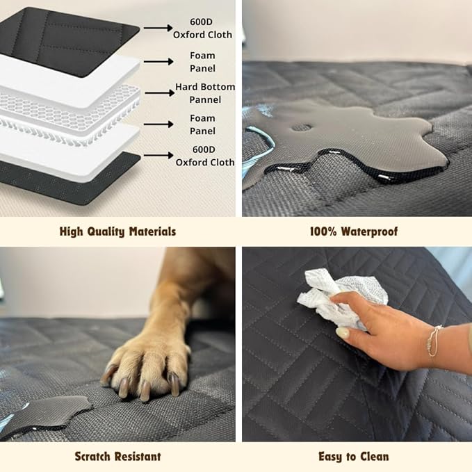 Dog Car Seat Cover with Hard Bottom - Waterproof Back Seat Protector - Universal Fit for Cars, Trucks & SUVs - Includes Door Protectors, Stable Hard Base - Protects Dogs & Seats