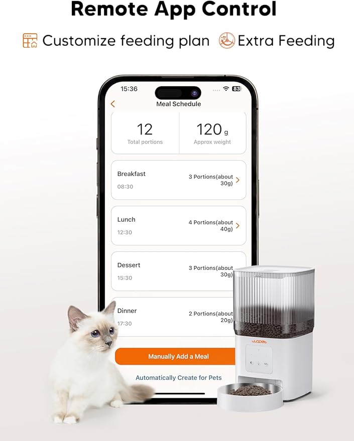 WOPET Automatic Cat Feeder, 5G WiFi Automatic Dog Feeder with APP Control for Remote Feeding, Cat Food Dispenser with Low Food Sensor and Voice Recorder,Up to 10 Meals Per Day for Cats and Dogs