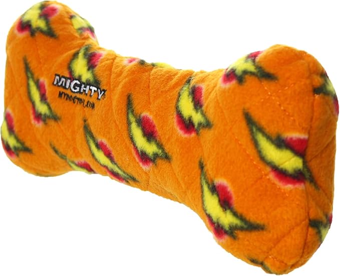 MIGHTY- NO Stuff Bone– Squeaky Plastic Core. 2-in-1 Toy. Made Durable, Strong & Tough. Interactive Play Dog Toy (Tug, Toss & Fetch). It Floats. (Orange, Large 2 Pack)