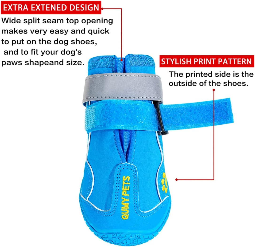 QUMY Dog Shoes for Large Dogs, Medium Dog Boots & Paw Protectors for Winter Snowy Day, Summer Hot Pavement, Water-Resistant in Rainy Weather, Outdoor Walking, Indoor Hardfloors Skid-Resistant Sole