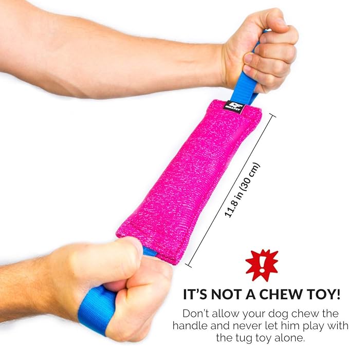Bull Fit K9 Dog Bite Tug Toy with 2 Strong Handles - Made of Durable & Tear-Resistant French Linen - Perfect for Tug of War, Fetch & Puppy Training - Ideal for Medium to Large Breeds