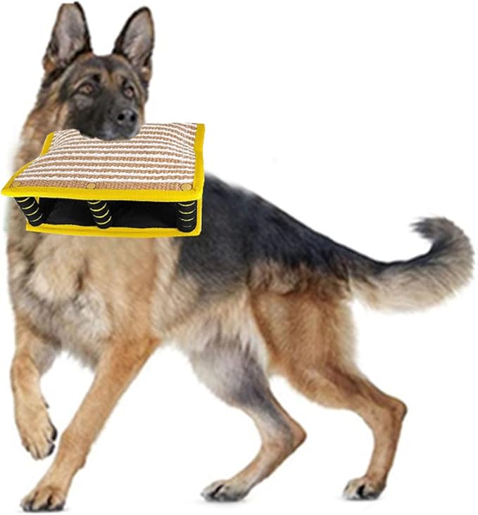 Dog Bite Cuneiform, Dog Bite Pillow with 3 Comfortable Handles, Bite Training Toy for Dogs, Jute Biting Pad for Puppy Training, Interactive Play Toy for Tug of War and Exercise