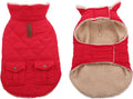 Queenmore Warm Dog Coat, Cold Weather Puffer Dog Jacket Ultra Thick Plush Lining with Storage Pockets (Red, Small)