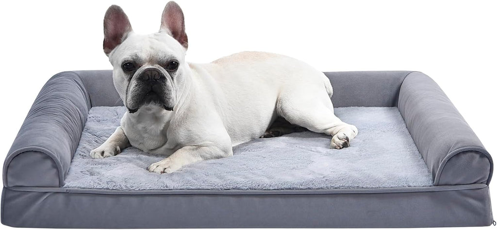 Amazon Basics Living Room Couch Dog Bed with Premium Foam, Pressure-Relief Support for Dogs up to 55lbs, Machine Washable Cover, Large Sized (36" x 27"), Grey