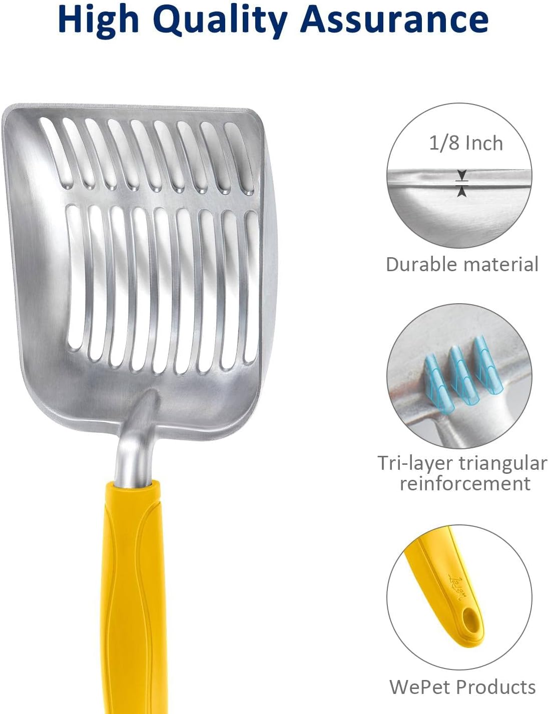 WePet Cat Litter Scoop, Aluminum Alloy Sifter, Kitty Metal Scooper, Deep Shovel, Long Handle, Poop Sifting, Kitten Pooper Lifter, Durable, Heavy Duty, for Litter Box