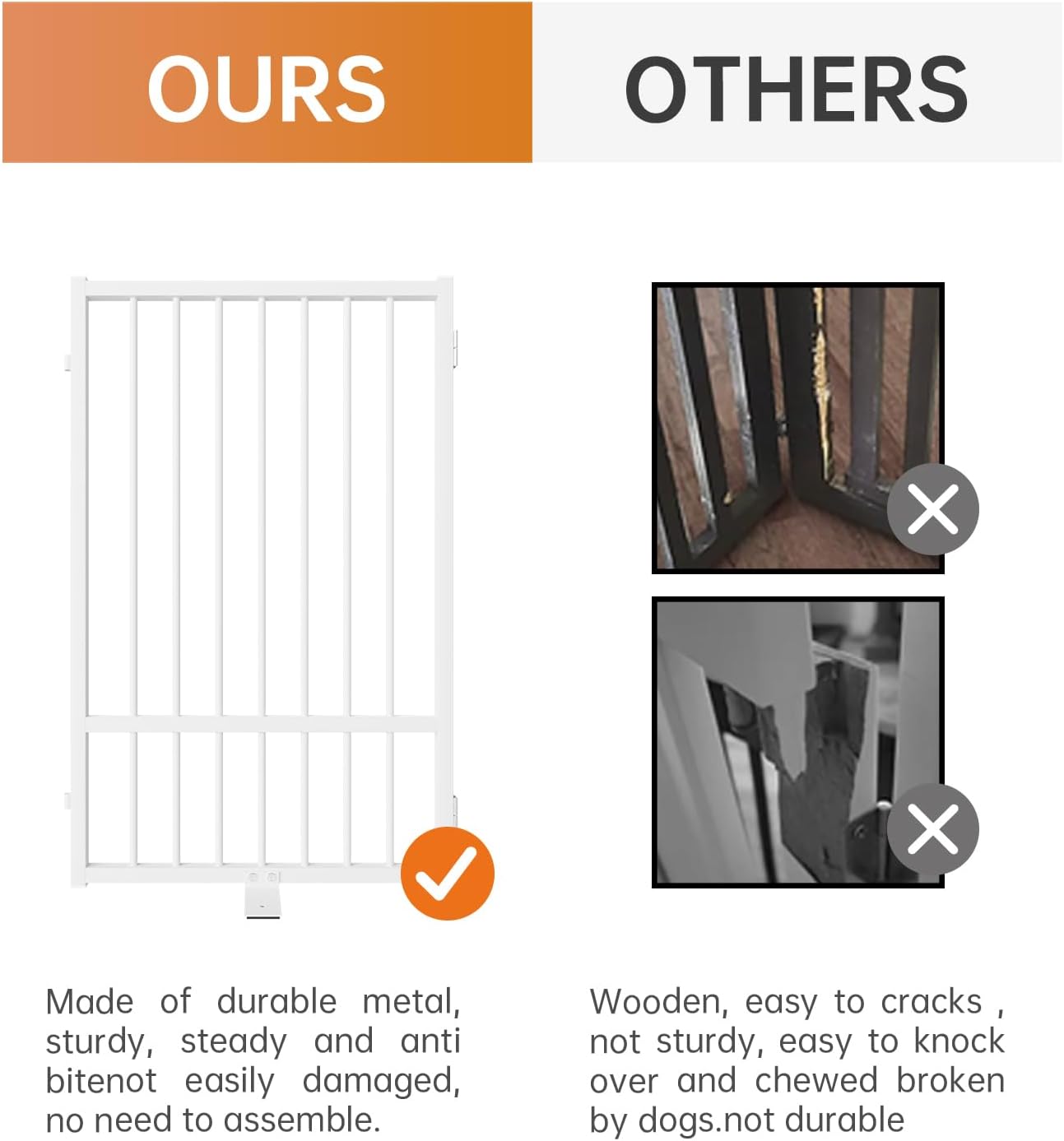 Full Metal Freestanding Dog Gate with Door, 32''Height Foldable Pet Dog Fence for Indoor & Outdoor, 4 Panels Extra Wide Free Standing TallDog Gates for Doorways,House,Stairs,Porch,Deck,Yard