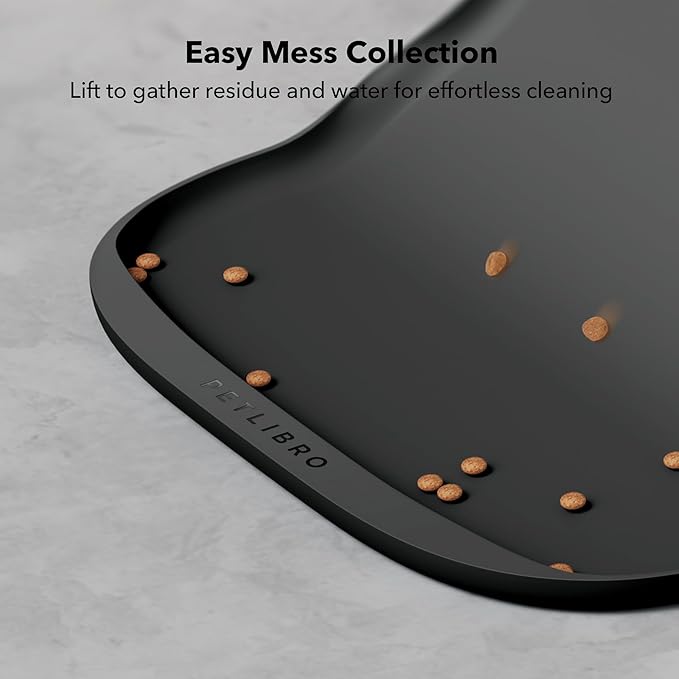 PETLIBRO Dog Food Mat, Silicone Non-Slip Waterproof Cat Food Mat for Feeder & Fountain & Bowl, Dog Bowl Mats with Raised Edge Spill Protection Floor, Extra Large Cove Feeding Mat for Pet 22''x16.5''
