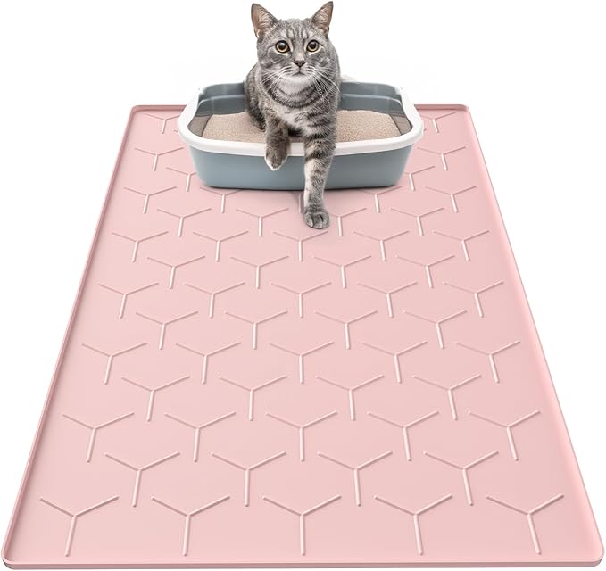 Silicone Cat Litter Trapping Mat, Large Waterproof 34" X 22" Cat Litter Box Mat, Easy to Clean, Pink