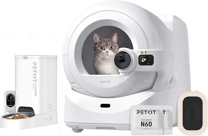 PETKIT PUROBOT Ultra Auto Waste Packing Cat Litter Box+YUMSHARE Solo Automatic Pet Feeder, AI-Powered Camera and 24hrs Free Livestream,App Control