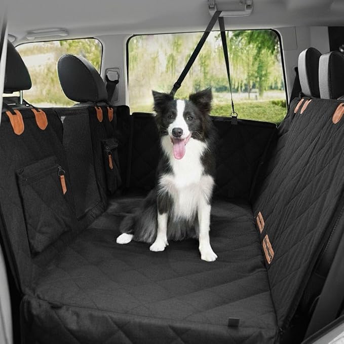 Dog Car Seat Cover, Hard-Bottom Back Seat Extender for Pets, Waterproof Nonslip Hammock for Car, Backseat Dog Bed for Cars SUVs Trucks, Car Seat Protector, Universal Fit 52 x 25 in, Black