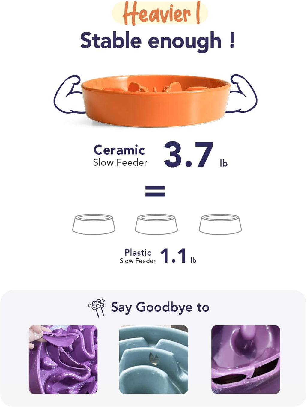 LE TAUCI Slow Feeder Dog Bowls Ceramic,3 Cups Slow Feeding Dog Bowl Medium Large Breed, Pet Bowl for Fast Eaters, Puzzle Pet Dishes,Sun Orange