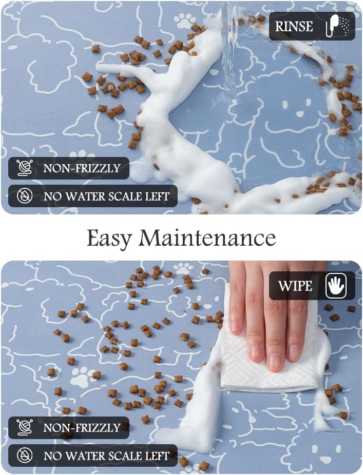 Pet Feeding Mat-Absorbent Dog Mat for Food and Water Bowl-No Stains Quick Dry Water Dispenser Mat-Dog Accessories Pet Supplies-Bowl for Messy Drinkers（BLUEDOGS,17"x34"