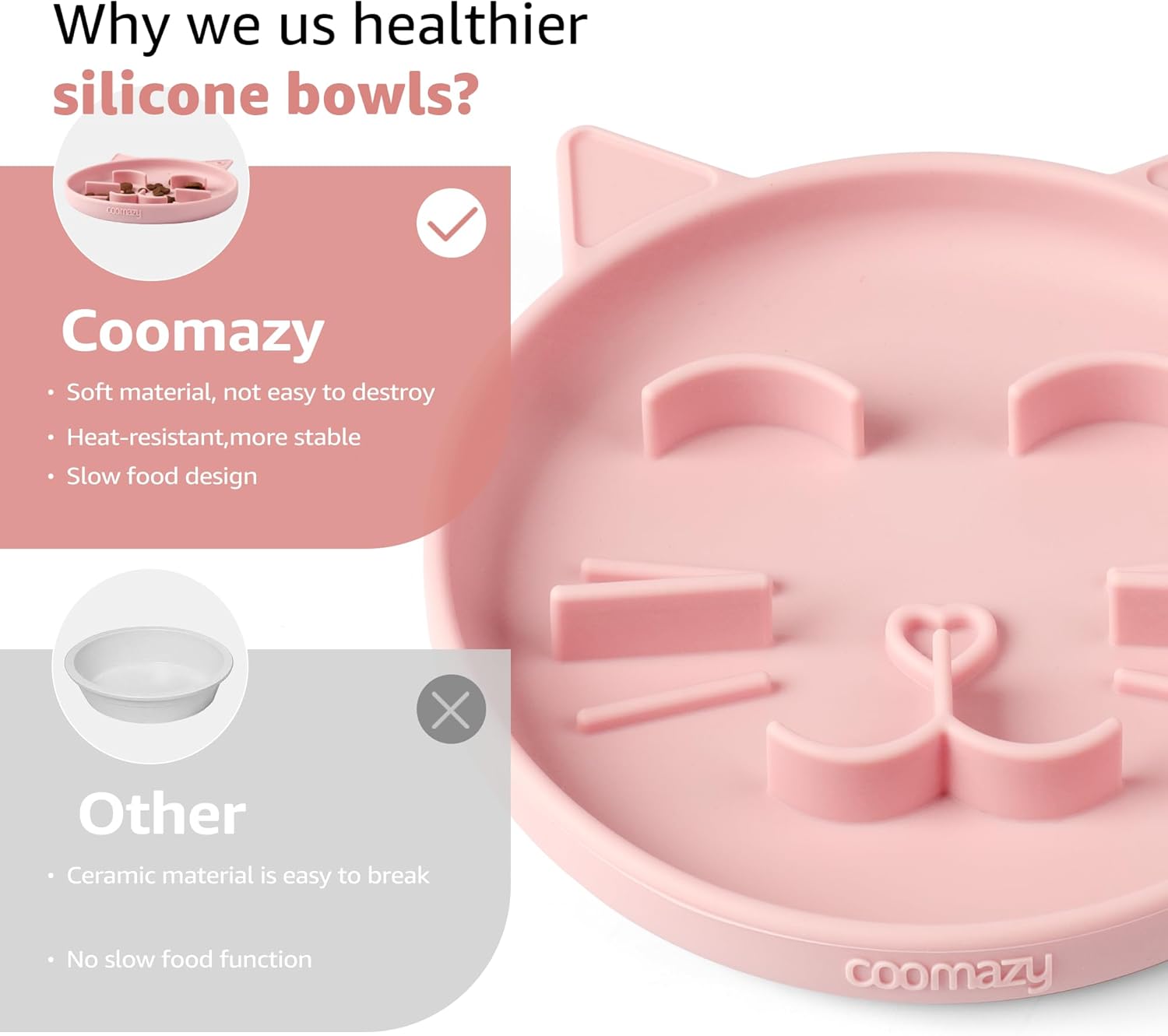 Coomazy Silicone Slow Feeder Dog Cat Bowls, Interactive Puzzle Toy for Pets Dry/Wet Food Training, Keeps Dogs Cats Busy, Prevents Puppy Kitty Overeating (Pink, 0.8 Cup)