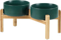 Ceramic Raised Double Bowls Set with Stand, Food & Water Bowls for Medium Breed Dogs, Weighted Dog Dishes, Pet Bowl(7.3'',41OZ, Green)