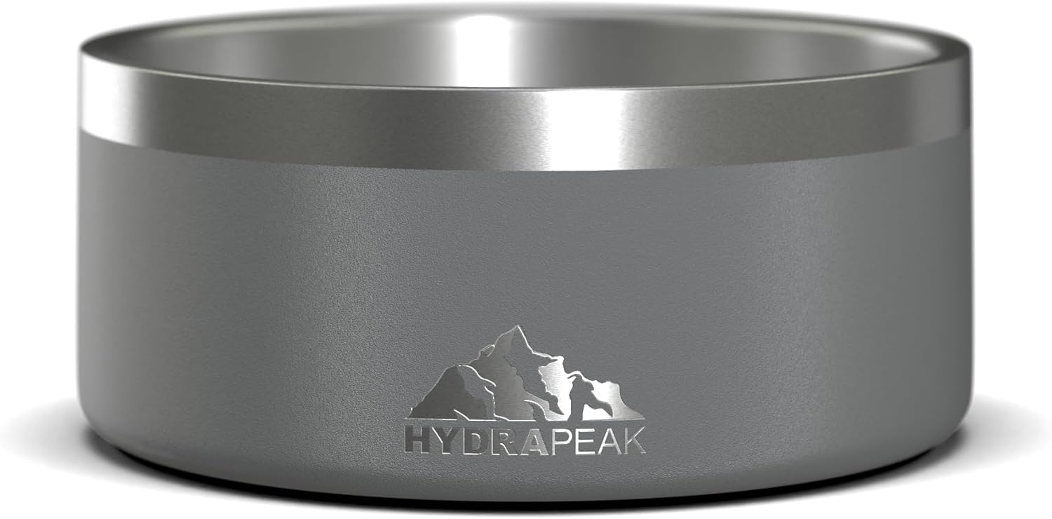 Hydrapeak Dog Bowl; Non Slip Stainless Steel; Water and Food Dish; Large Sized and Small Dogs; 32oz 64oz; Multiple Sizes; 4 Cup | Graphite