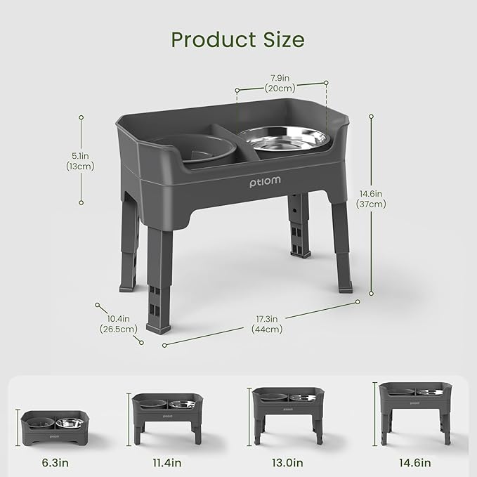 KPWACD 4-in-1 Elevated Slow Feeder Dog Bowls, 4 Height Adjustable Mess Proof Raised Dog Bowl Stand with Licking Plate, 2 Stainless Steel Doggy Food Bowl & Slow Feeder for Large Medium Small Pets