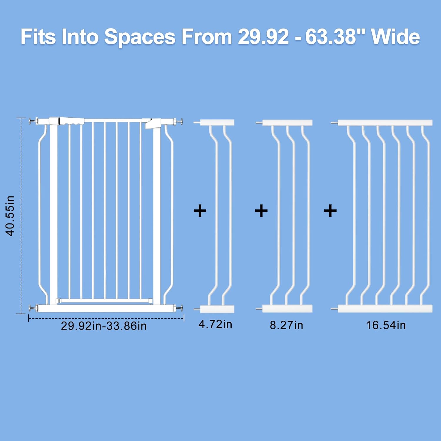 WAOWAO Extra Tall 40.55" Baby Gate 29.92-63.38" Wide Pressure Mounted Walk Through Swing Auto Close Safety White Metal Toddler Child Dog Pet for Indoor Stairs,Doorways,Kitche