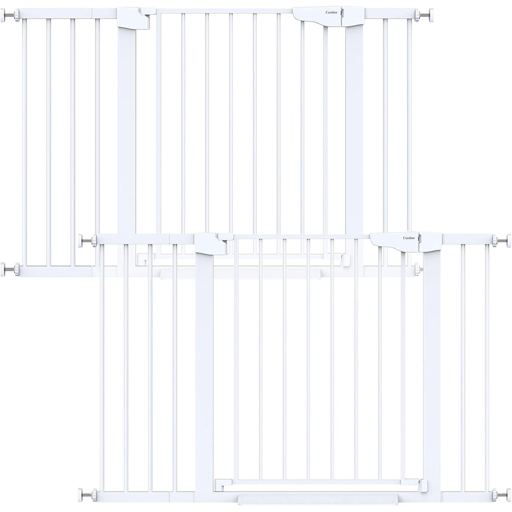 Cumbor 2 Pack 29.7"-48" Baby Gate for Stairs, Mom's Choice Awards Winner-Dog Gate for Doorways, Pressure Mounted Auto-Close Pet Gates for Dogs Indoor, Safety Child Gate with Easy Walk Thru Door,White