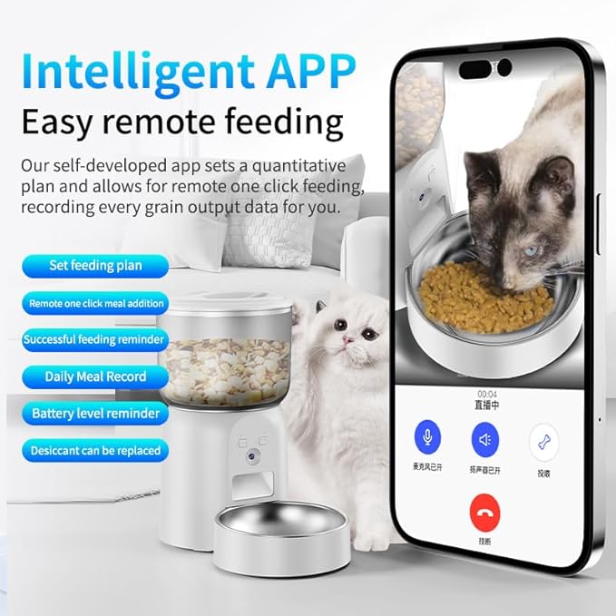 DAWEI Automatic Cat Feeders, 3L Timed Cat Dry Food Dispenser, Dual Power Supply, Programmable Portion Size, Auto Pet Feeder for Cats and Small Dogs