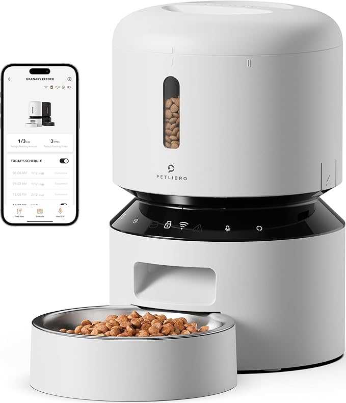 PETLIBRO Automatic Cat Feeder, 5G WiFi Automatic Pet Feeder with Freshness Preservation, 3L Timed Cat Feeders for Dry Food, Up to 48 Portions 10 Meals Per Day, Granary Pet Feeder for Cat/Dog, White