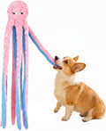 1M Long Giant Octopus Tough Dog Toy - Squeaky Interactive Tug of War Chew Toy, Boredom Buster for Medium & Large Dogs (Pink)