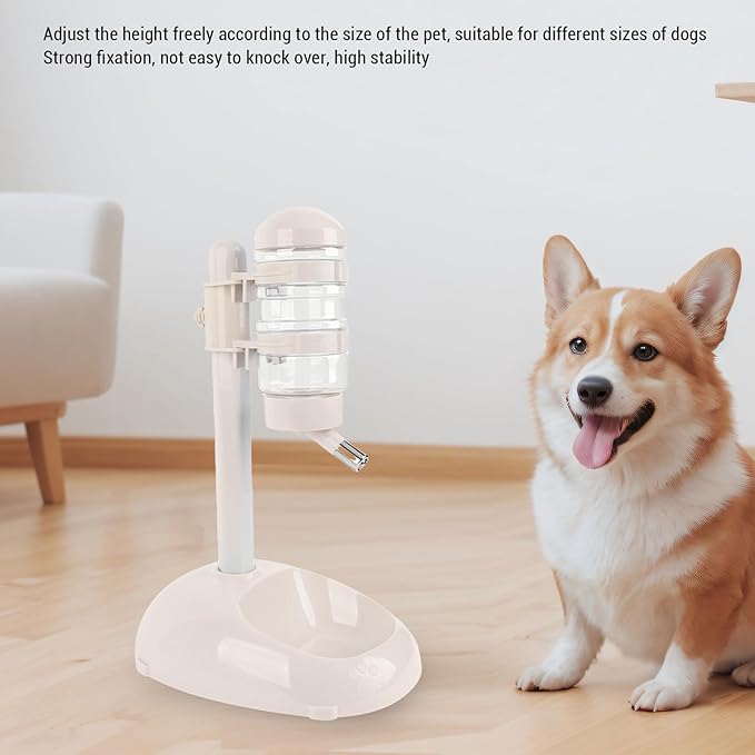 Pet Standing Water Dispenser, Height Adjustable Automatic Water Feeder Food Feeder Bowl, 500ml Dog Water Bottle Dispenser, Dog Cat Feeding Water Bowl Set (Beige)