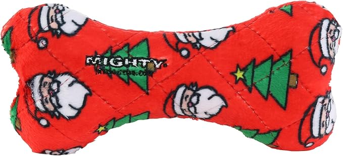 MIGHTY- NO Stuff Bone– Squeaky Plastic Core. 2-in-1 Toy. Made Durable, Strong & Tough. Interactive Play Dog Toy (Tug, Toss & Fetch). It Floats. (Christmas, Medium 2 Pack)