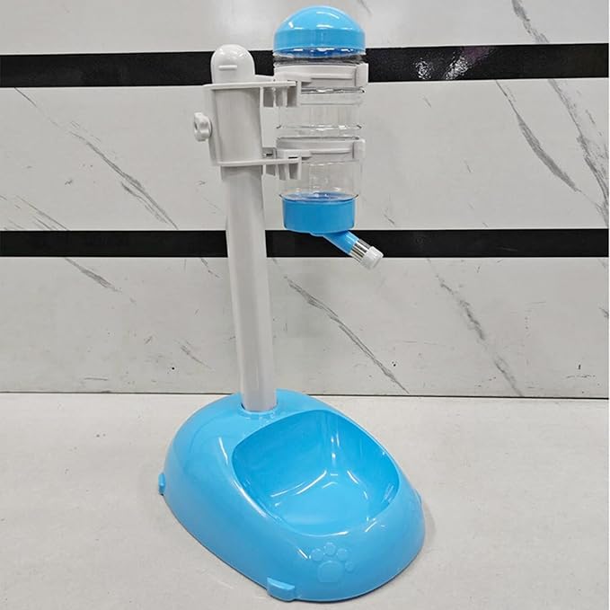 Pet Standing Water Dispenser, Height Adjustable Automatic Water Feeder Food Feeder Bowl, 500ml Dog Water Bottle Dispenser, Dog Cat Feeding Water Bowl Set (Blue)