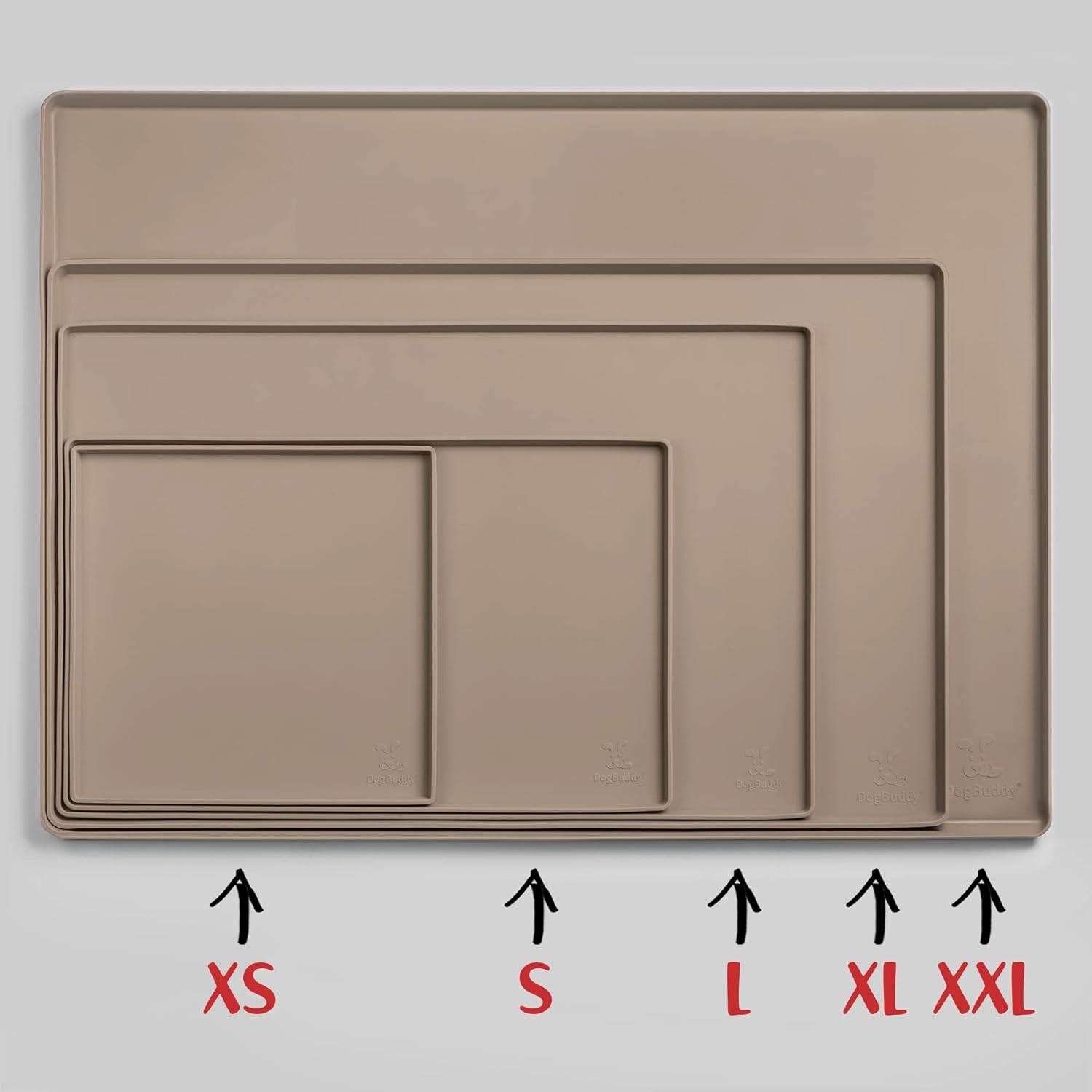 DogBuddy Dog Food Mat – Waterproof Dog Bowl Mat for Food and Water, Silicone Pet Feeding Mats for Floors, Non-Slip Placemat with High Edges for Dogs Bowls, Puppy Essentials (XS: 11" x 11", Taupe)