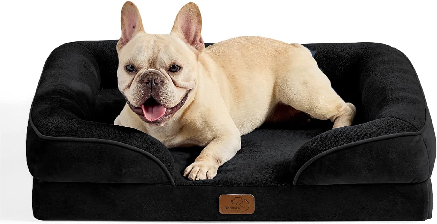 Bedsure Orthopedic Dog Bed Medium Size Dogs - Washable Medium Dog Cat Bed Waterproof, Comfort Pet Couch Sofa with Washable Removable Cover, Pets Bed with Nonskid Bottom, Black, 28"