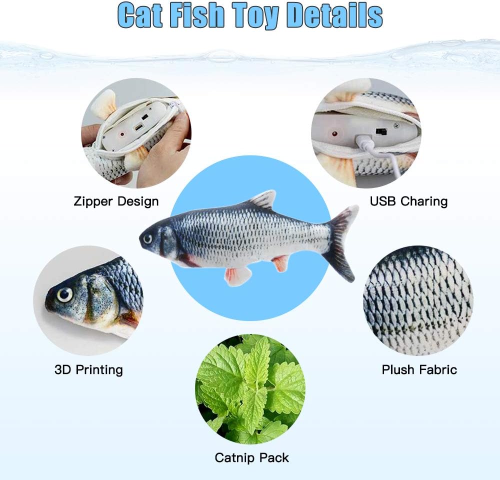 TOOGE 2 Pack 9" Floppy Fish Cat Toys with SilverVine and Catnip for Indoor Cats for Small Dogs Interactive Automatic Flopping Kicker Toys for Cats Puppy (Red Carp + Carp)