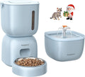Automatic Cat Feeder and Water Dispenser FW1, Wire or Battery Cat Food Dispenser Timer Pet Feeder - Locking Lid, Desiccant Bag, Programmable Portion Control, 4 Daily Meals, 10s Voice Recorder-Blue