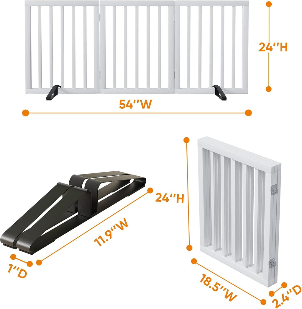 White 18-55" Wide Pet Gate, Bamboo Dog Gate for Stair, Foldable Dog Gates for Doorways House, Freestanding Pet Gates 24inches Tall, Doogie Puppy Gate Fences Indoor