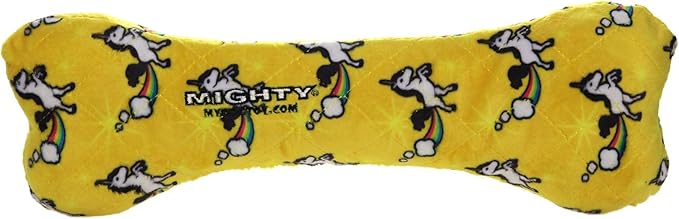 MIGHTY- NO Stuff Bone– Squeaky Plastic Core. 2-in-1 Toy. Made Durable, Strong & Tough. Interactive Play Dog Toy (Tug, Toss & Fetch). It Floats. (Unicorn, Large 2 Pack)