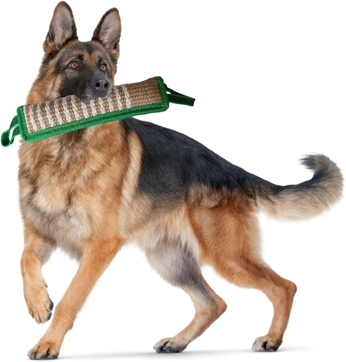 Durable Jute Dog Bite Pillow+Dog Bite Tug Toy, Durable Hard Jute Fabric,Suitable for Medium to Large Dogs (Green)