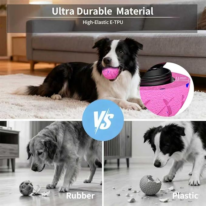 Interactive Dog Toys Dog Ball, Durable Motion Pet Toys for/Small/Medium/Large Dogs, Christmas Birthday Gifts, Automatic Moving, Bouncing and Rotating, E-TPU Material, IP54 Waterproof (Pink)