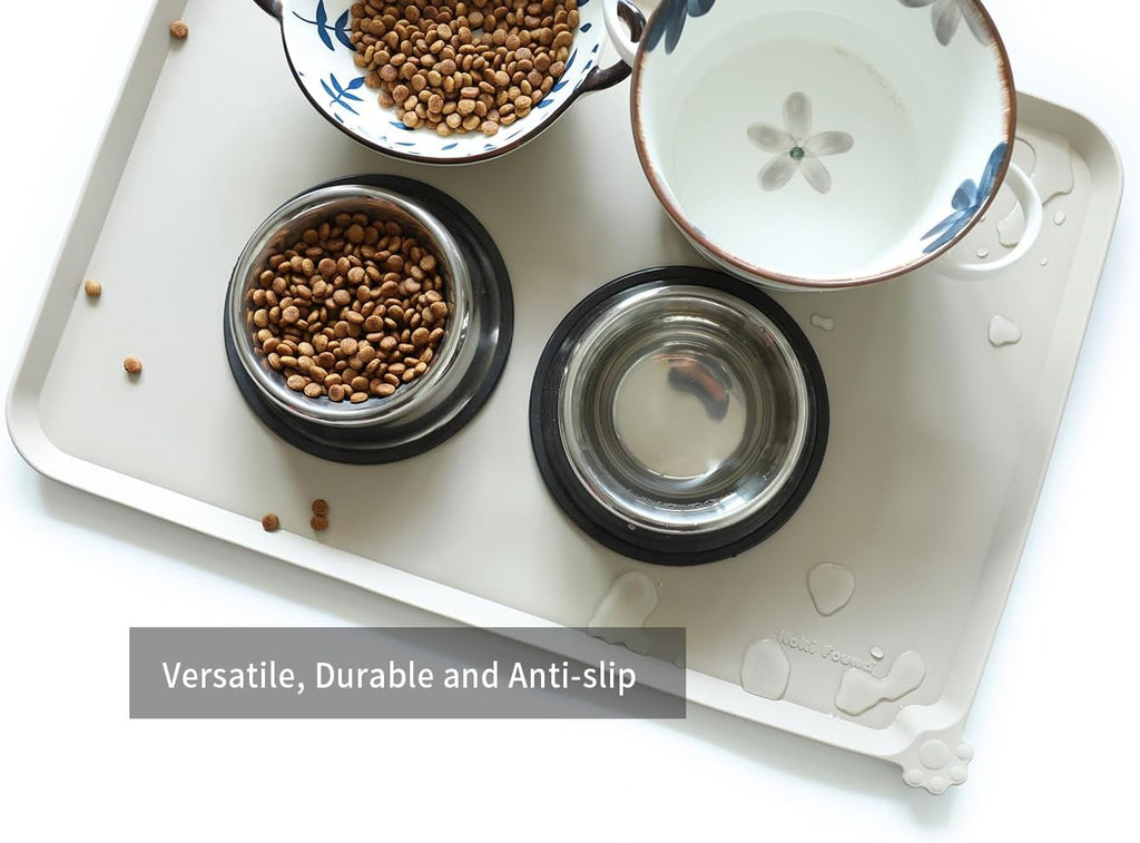 Hoki Found Large Silicone Non Slip Pet Feeding Mats - Waterproof Dog Cat Food Mats - Cream Brown