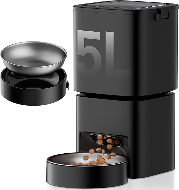 Automatic Cat Feeder, 5L/21 Cup Timed Automatic Pet Feeder, Dual Power Auto Dog Feeders, Pet Dry Food Dispenser for Cats & Small Dogs, 1-10 Meal Programmable 1-15 Portion Control Cat Feeder(Not WiFi)