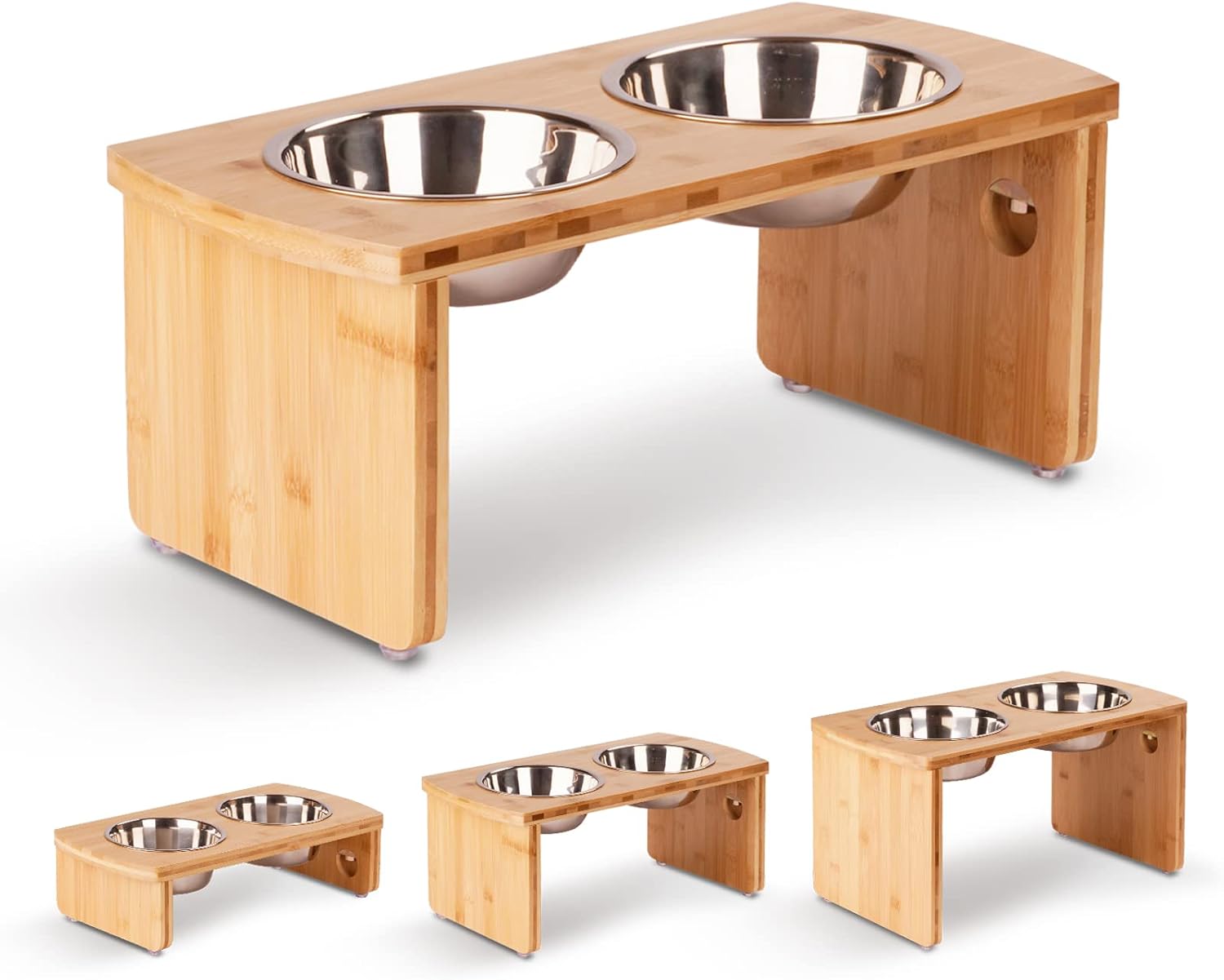 Elevated Dog Bowls, Bamboo Raised Dog Bowl for Medium Dogs, with 2 Stainless Steel Bowls (7'' Tall-30 oz Bowl)