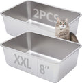 Stainless Steel Litter Box,Metal Litter Box for Big Cats 8IN Deep, Cat Litterbox 2 Pack Easy to Clean-High Sided,Stainless Steel CatLitters Box for Adult Cats,Non Stick, No Smell