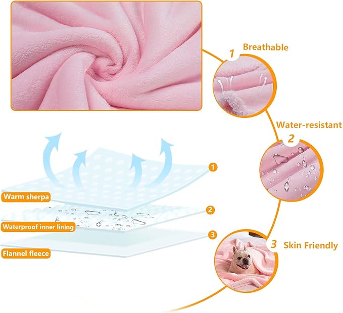 Waterproof Dog Blanket Reversible Fluffy Pet Bed Cover Pink Puppy Blankets Leakproof Sofa Couch Washable Cover Cat Pet Blanket for Warm-M
