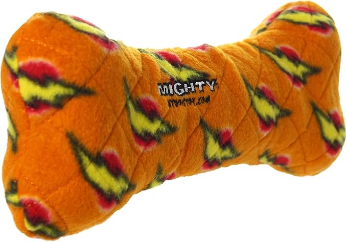 MIGHTY- NO Stuff Bone– Squeaky Plastic Core. 2-in-1 Toy. Made Durable, Strong & Tough. Interactive Play Dog Toy (Tug, Toss & Fetch). It Floats. (Orange, Large 2 Pack)