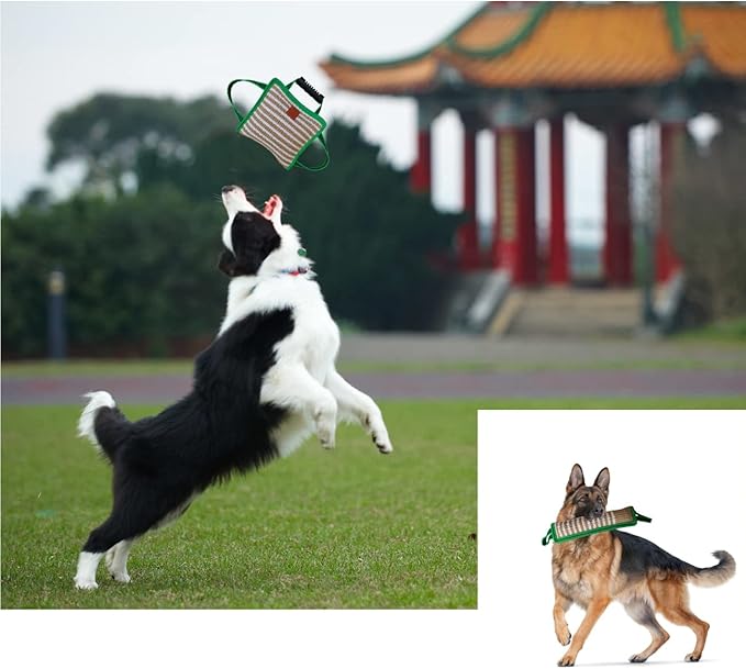 Durable Jute Dog Bite Pillow+Dog Bite Tug Toy, Durable Hard Jute Fabric,Suitable for Medium to Large Dogs (Green)