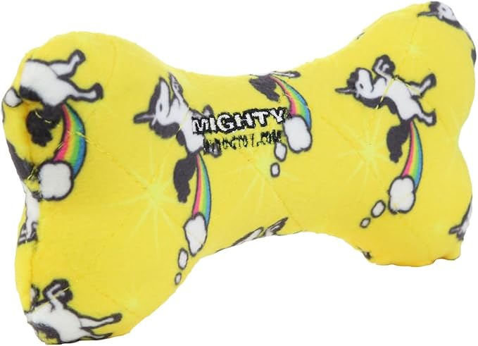 MIGHTY- NO Stuff Bone– Squeaky Plastic Core. 2-in-1 Toy. Made Durable, Strong & Tough. Interactive Play Dog Toy (Tug, Toss & Fetch). It Floats. (Unicorn, Medium 2 Pack)